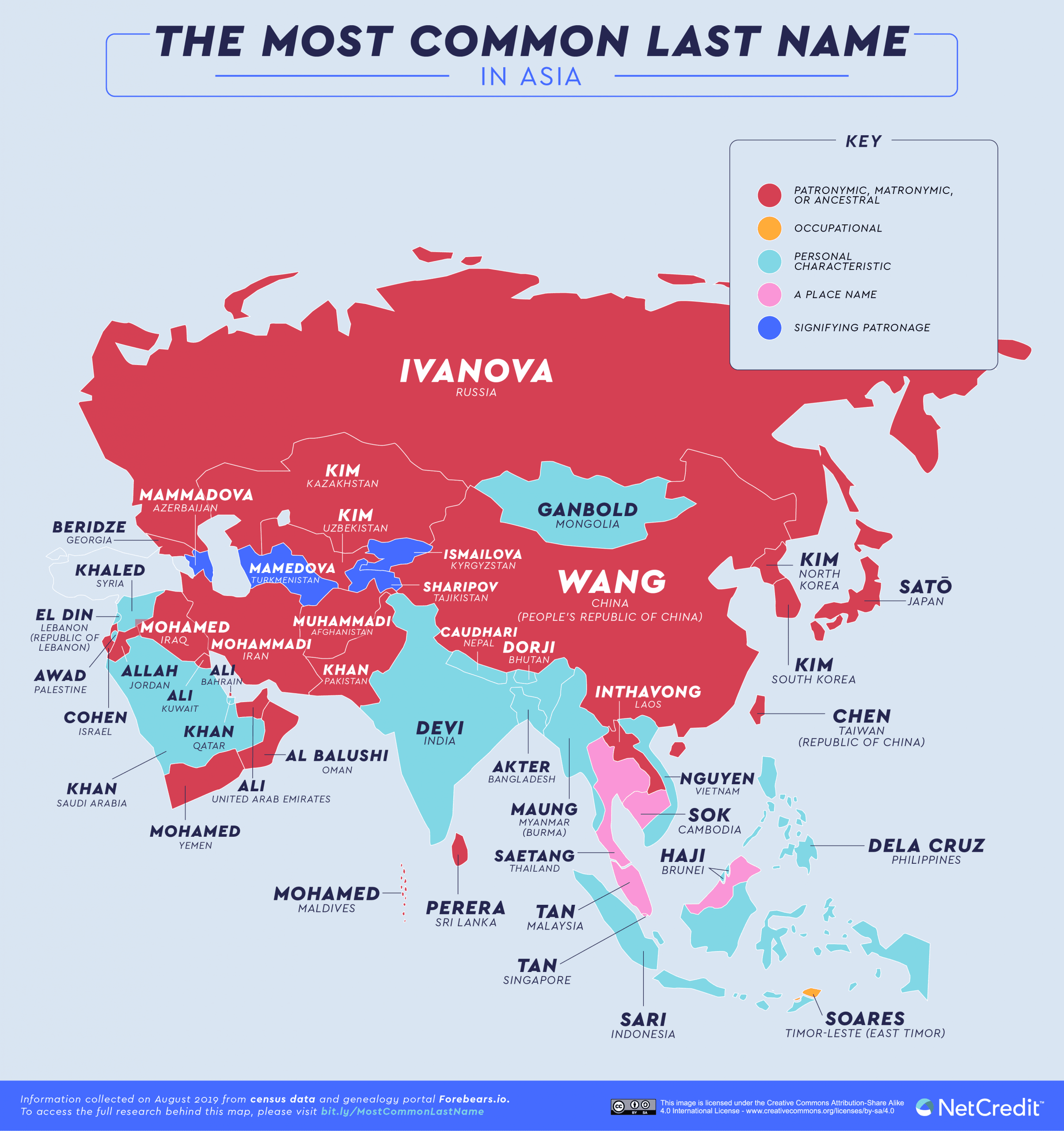 World Map The Most Common Surnames In Every Country and Their Origins 