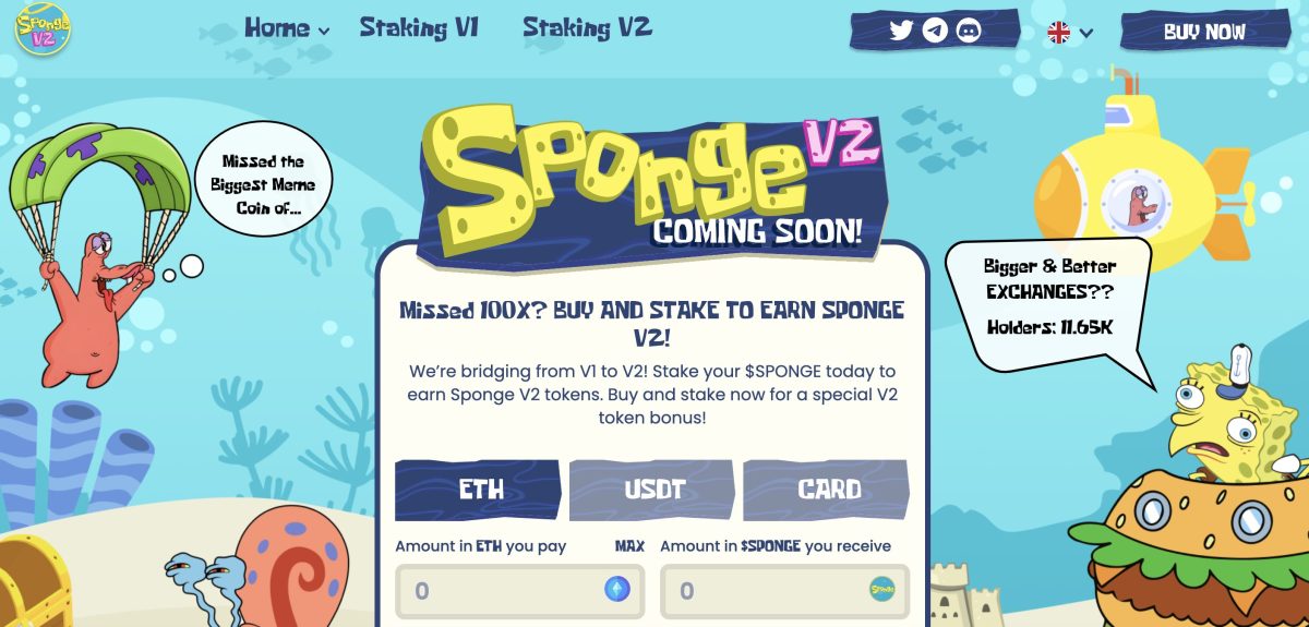 A screenshot from the Sponge V2 homepage