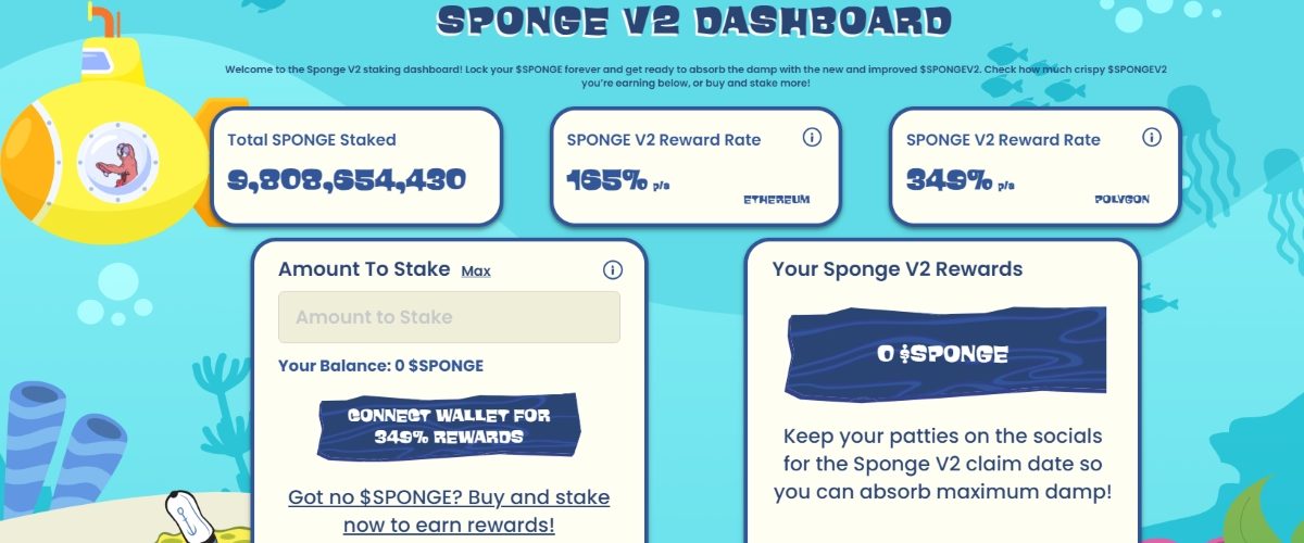 Screenshot of staking rewards dashboard for $SPONGE