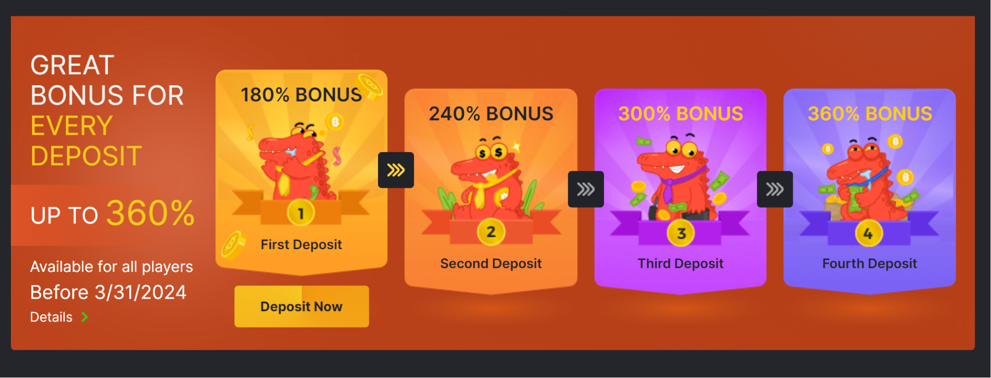 360% deposit match welcome bonus at BC.Game Casino