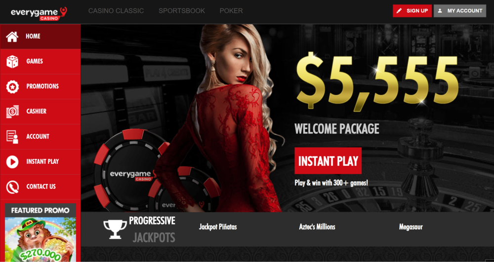 Everygame casino lobby with $5,555 bonus
