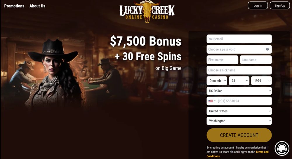 Lucky Block casino registration and $7,500 bonus offer.