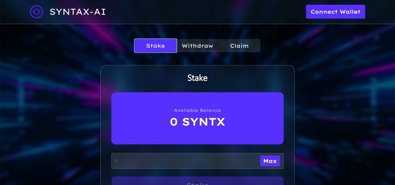 New listings on MEXC, New crypto listings on MEXC | Syntax AI staking dashboard