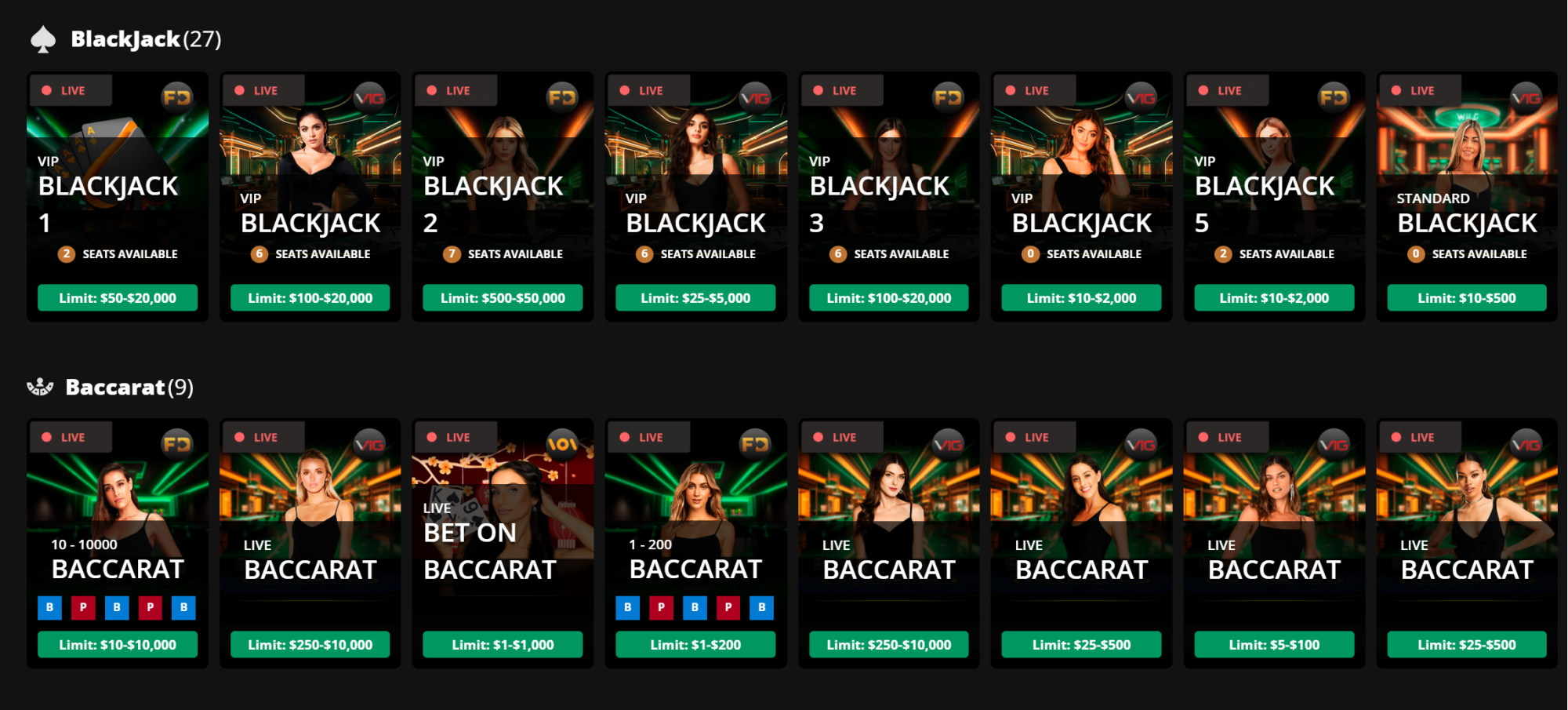 Live dealer games and betting limits at Wild Casino