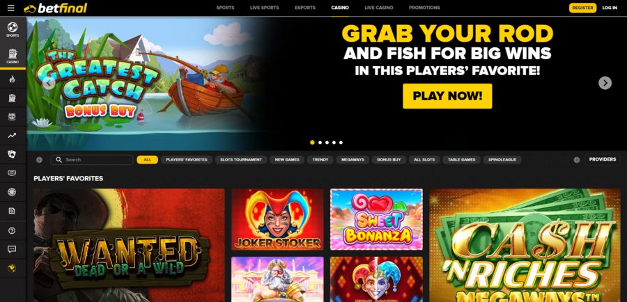 Betfinal’s Casino section displaying the top-rated games it offers
