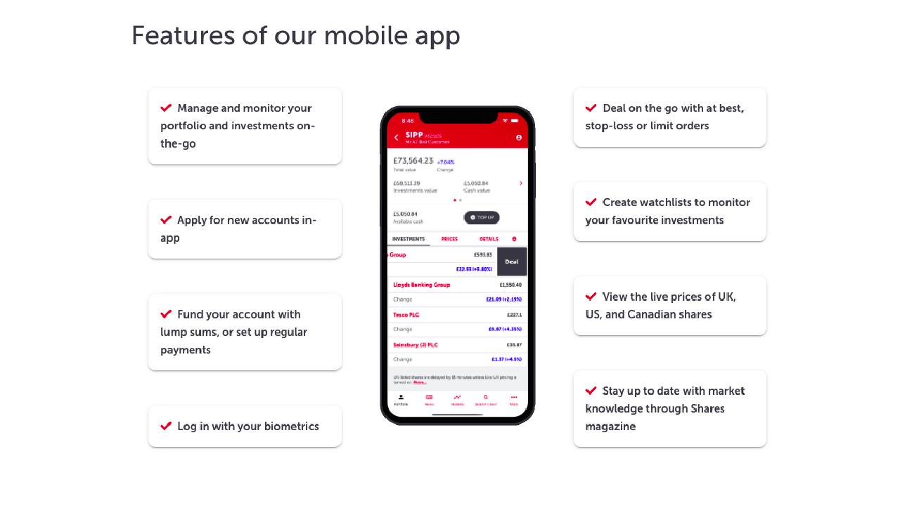 AJ Bell mobile platform features screen