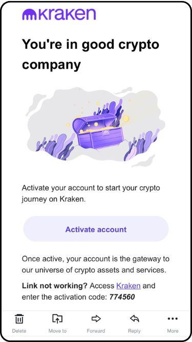 Kraken account activation email to verify account