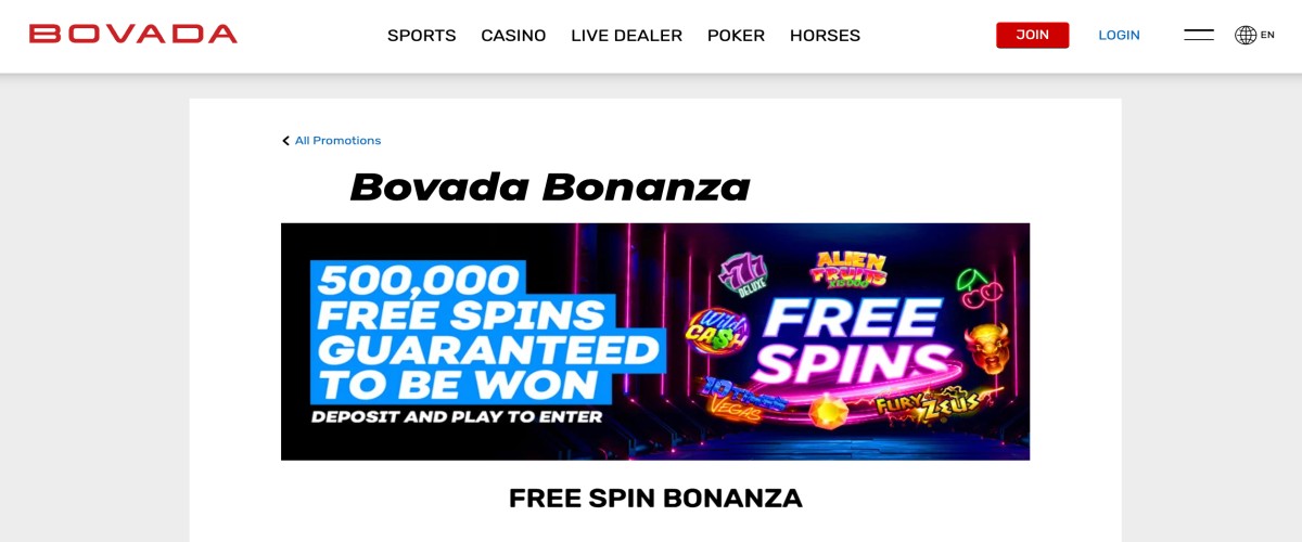 Free spins promotion at Bovada