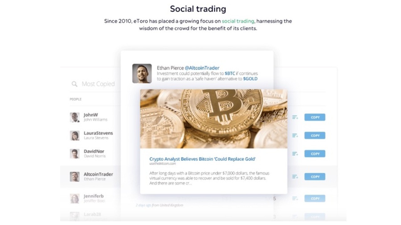 Social trading page on eToro