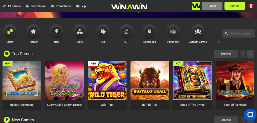Register a Winawin account and receive 1,800 free spins plus a massive match deposit bonus of up to $6,825.