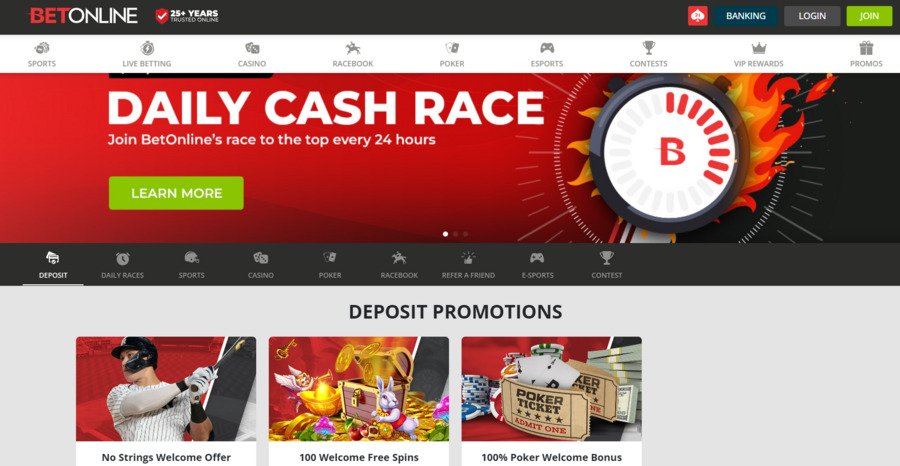 BetOnline offers some of the best seasonal promotions for high rollers, starting with the Daily Cash Race.