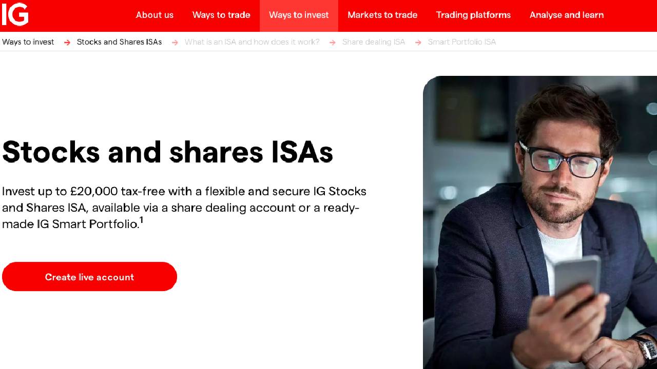 IG stocksand shares ISA offer screenshot