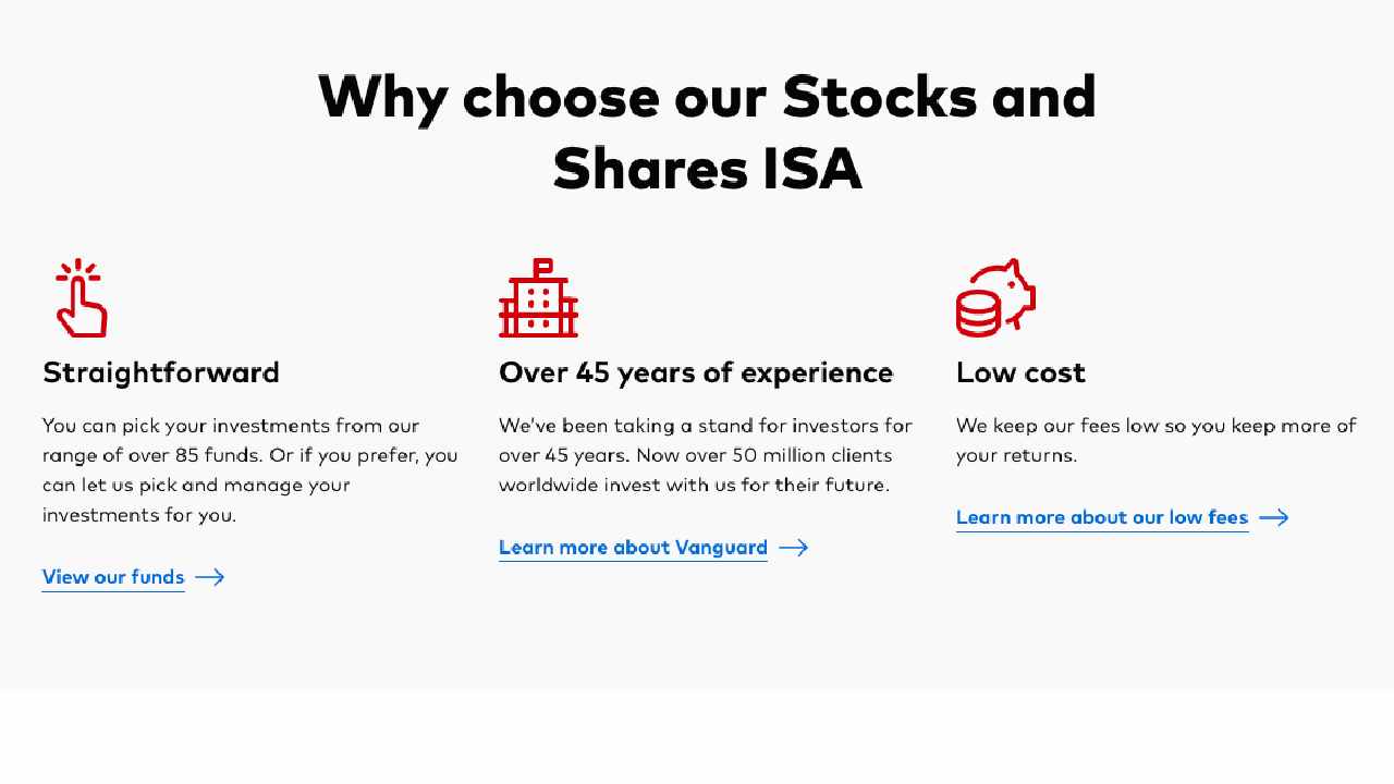 stock and shares ISA UK Vanguard offer screenshot