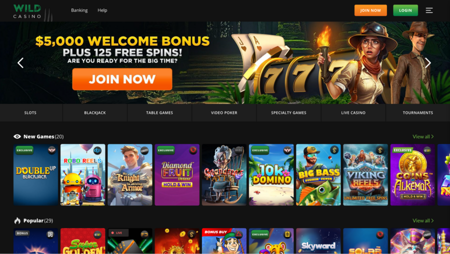 Deposit now at Wild Casino and unlock 125 free spins and up to $5,000 in bonus cash!
