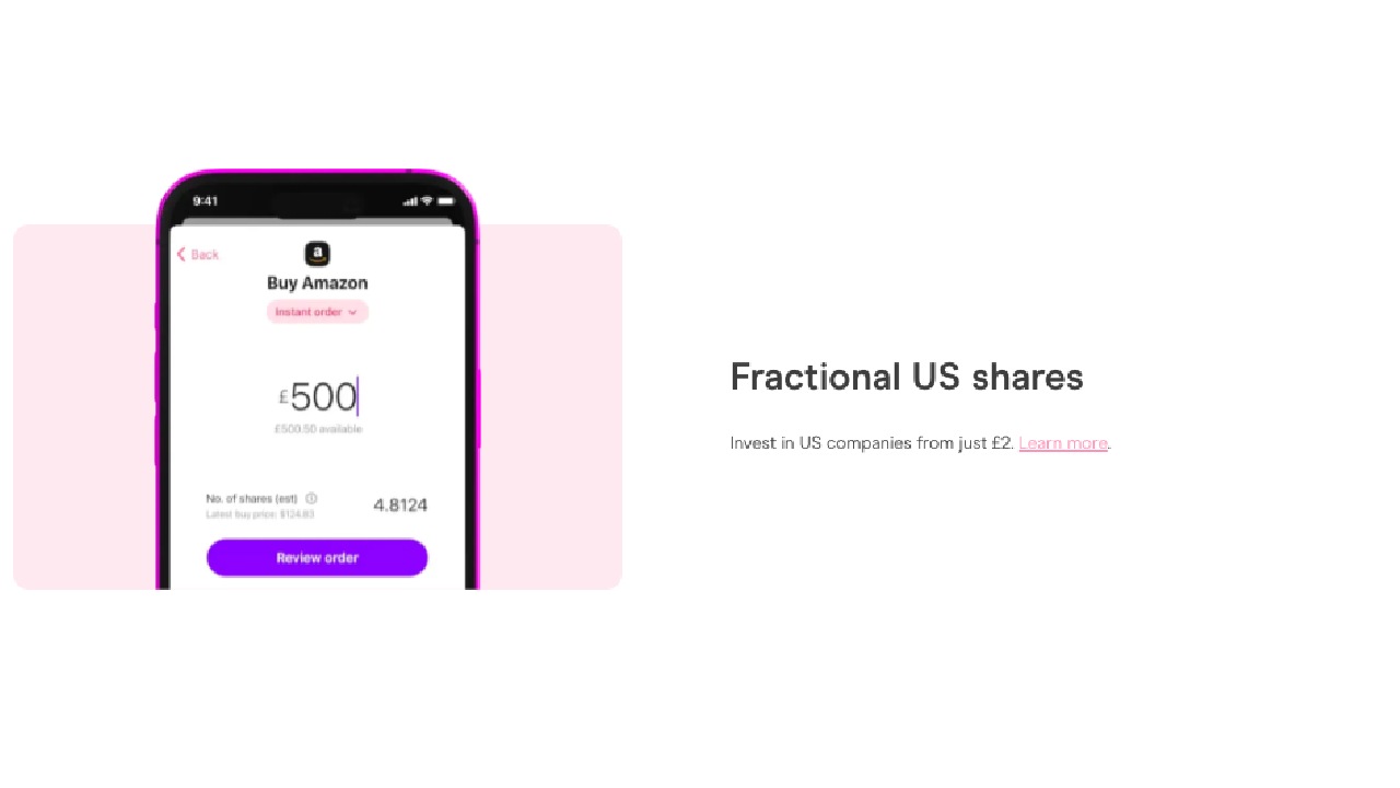 Freetrade App screenshot showing fractional shares option